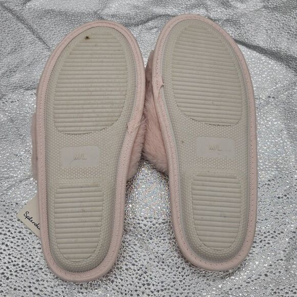 NWT Splendid Faux Fur Fuzzy Fluffy Pink Criss Cross Open Toe Slippers Medium - Picture 6 of 7